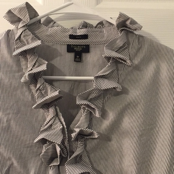 Talbots striped button down with ruffle trim - Picture 2 of 4